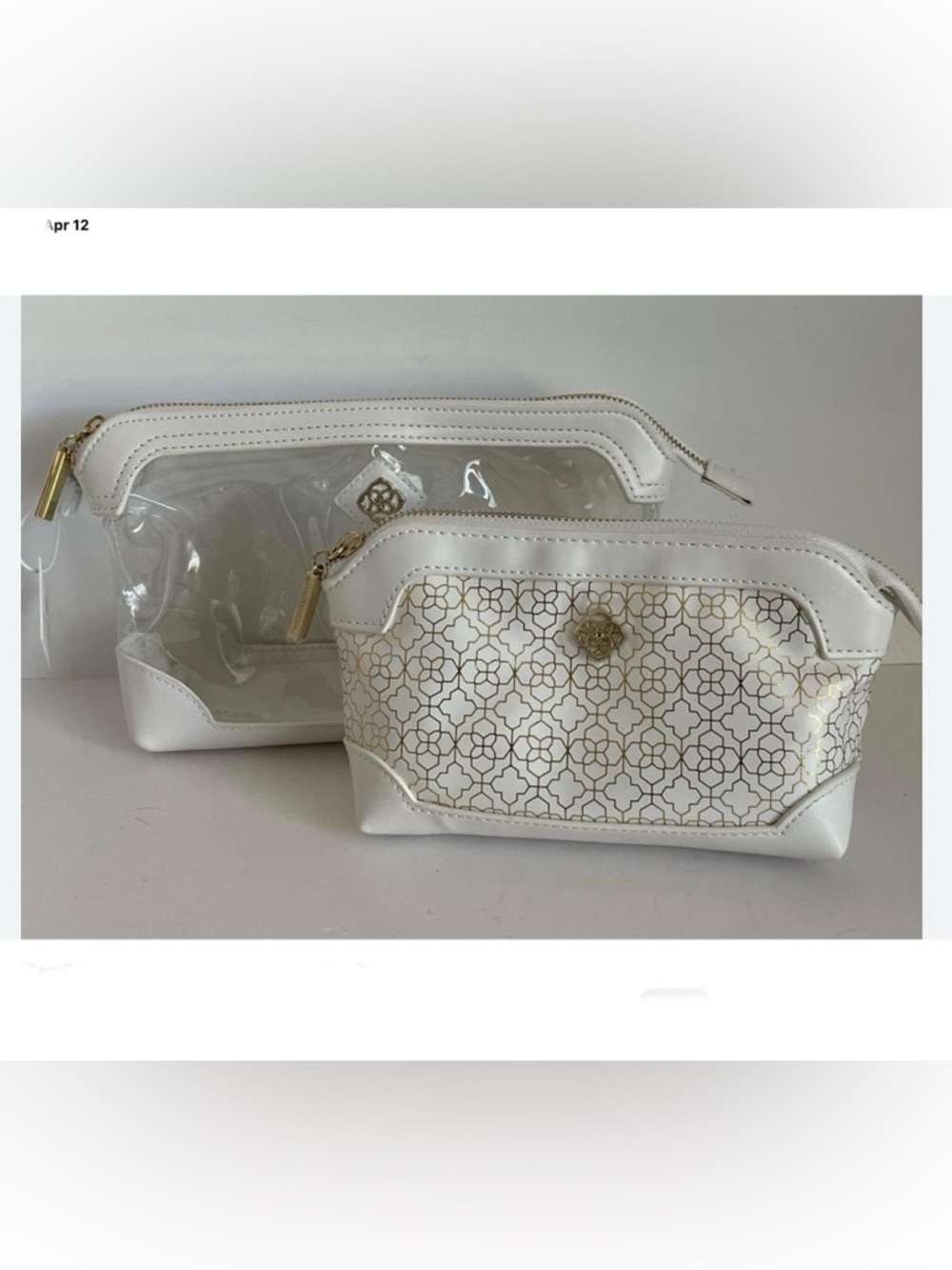 KENDRA SCOTT Elegant 2 Pack Of White And Gold Cosmetic Pouches NWTS - Picture 10 of 16